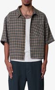 mnml Oversize Crop Plaid Short Sleeve Button-Up Shirt