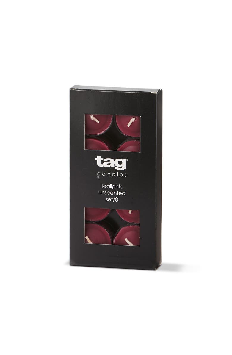 tag Color Studio Tealight Candles Set of Eight Plum Paraffin Wax, Alternate, color, Purple