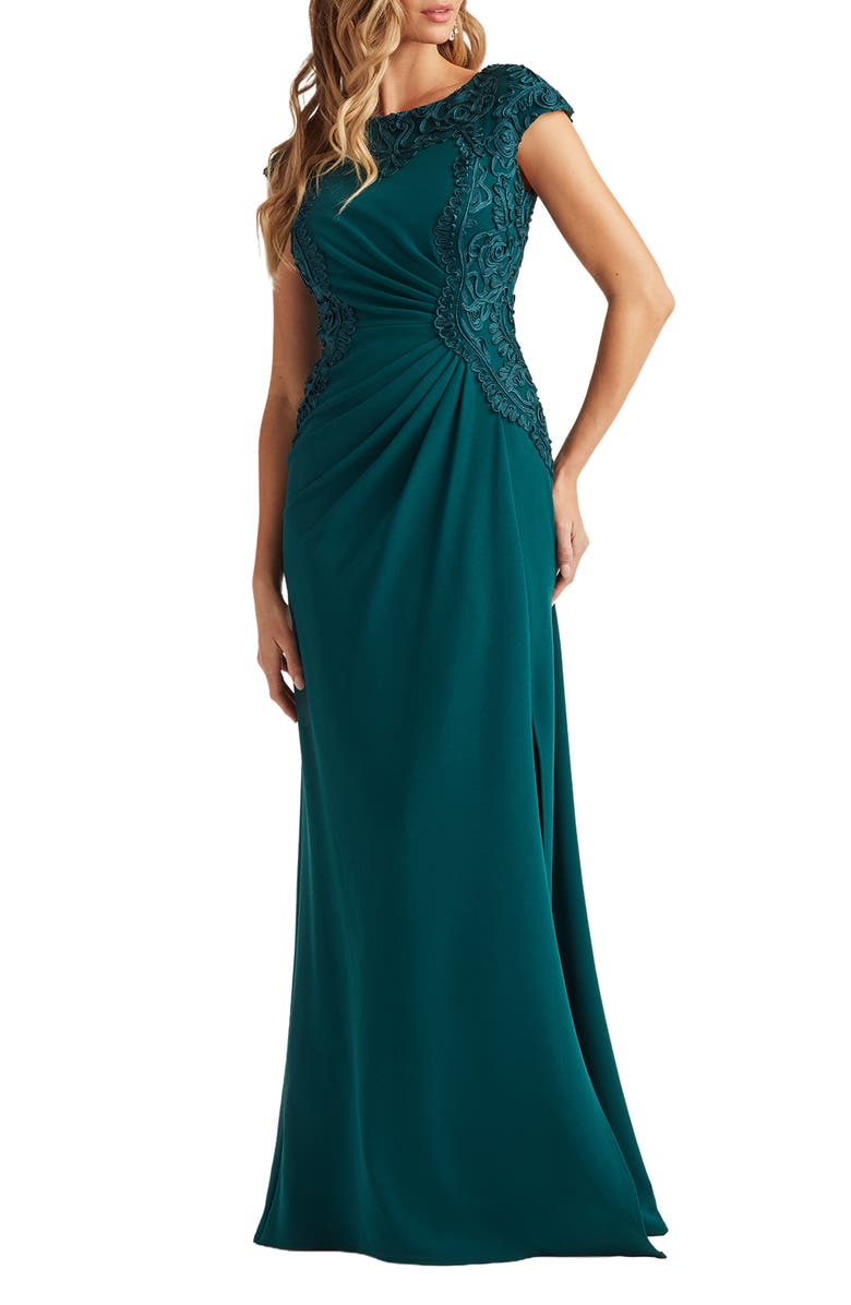 Tadashi Shoji Side Ribbon Gown, Alternate, color, Tea Leaf