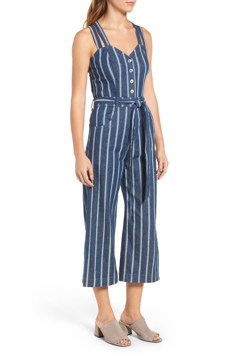 7 For All Mankind® Denim Culotte Jumpsuit, Alternate, color, LUXE LOUNGE SEASIDE STRIPE