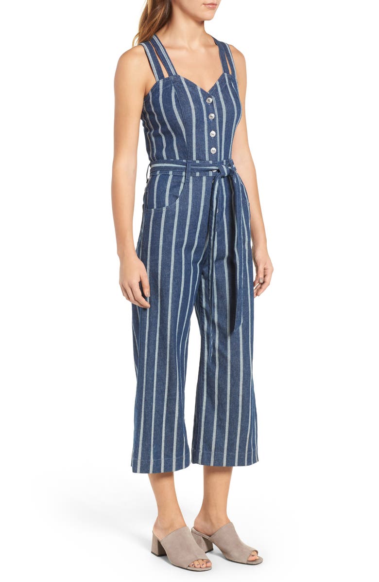 7 For All Mankind <sup>®</sup> Denim Culotte Jumpsuit, Alternate, color,