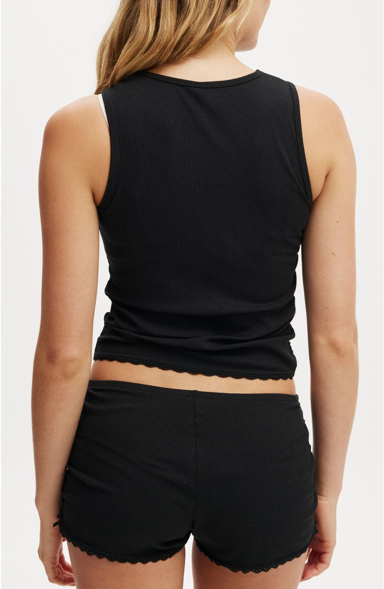 COTTON ON BODY Women's Rib Lace Ruched Tank, Alternate, color, Black