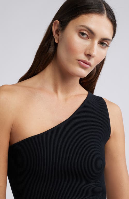 Open Edit Luxe Sculpt Rib One-shoulder Top In Black