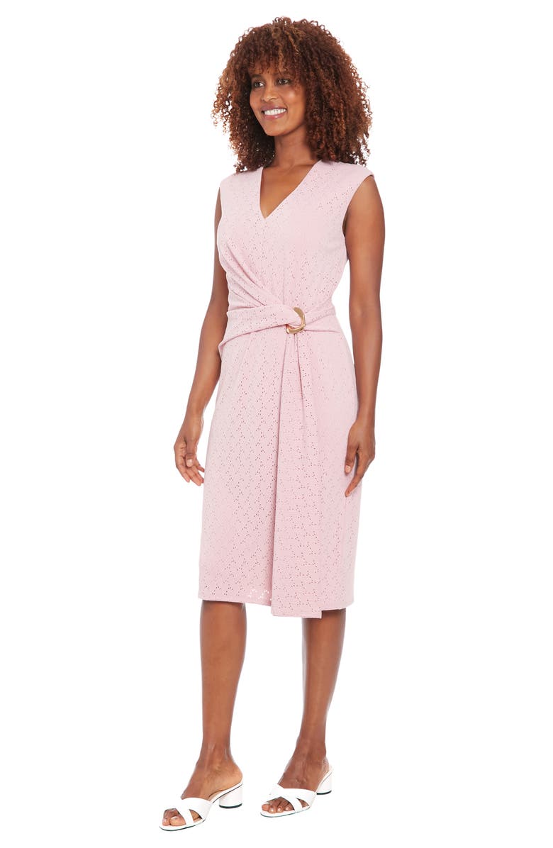 London Times Sleeveless Twisted Waist Midi Dress, Alternate, color, Shell Pink