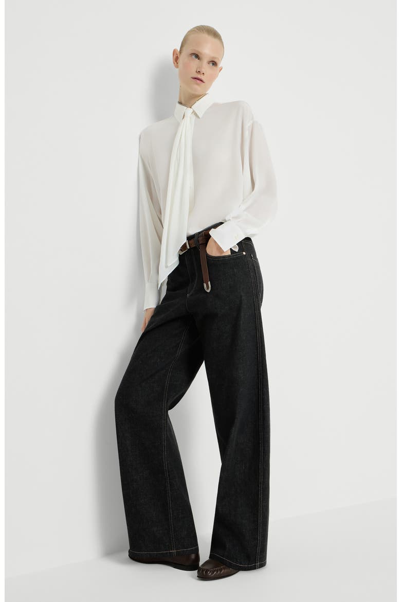 No-fade denim loose barrel trousers with monili, Alternate, color, Black