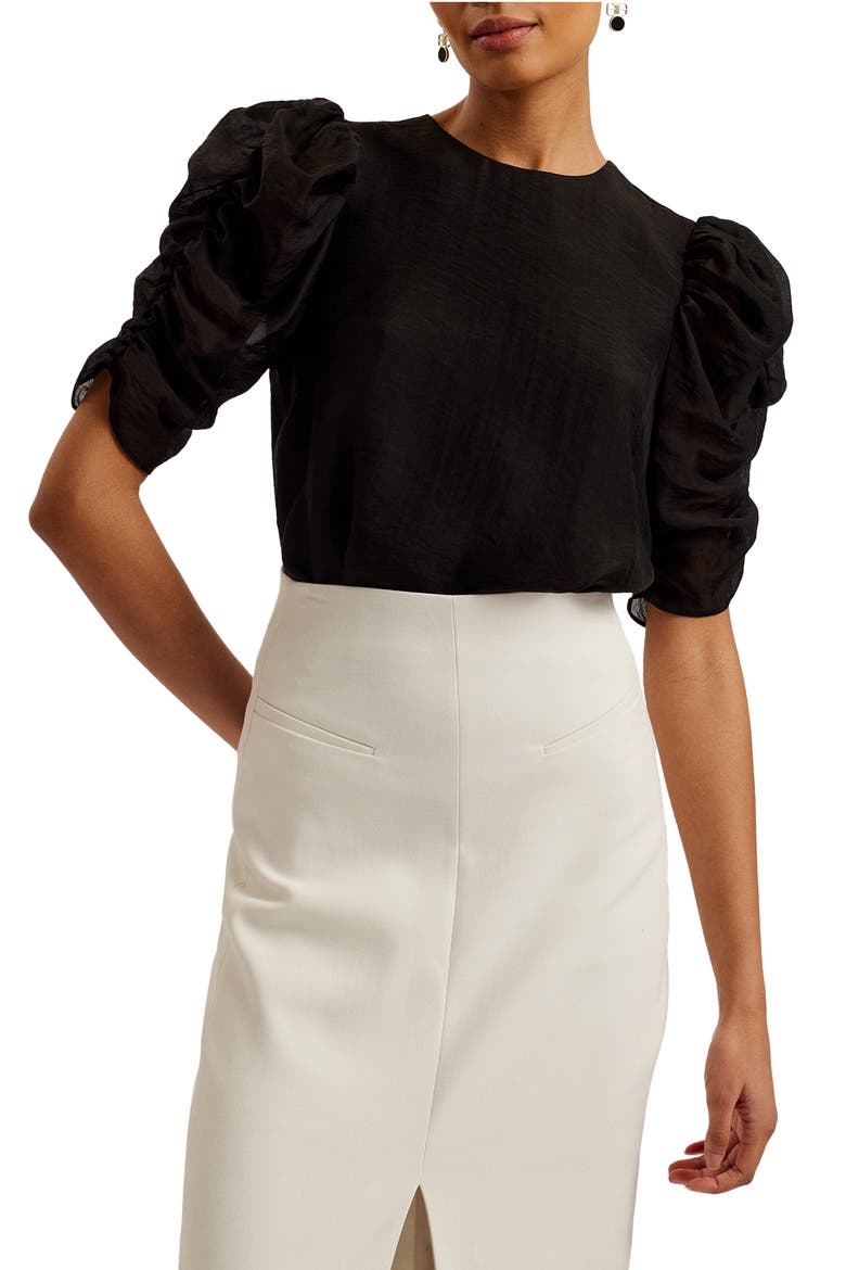 Sachiko Ruched Elbow Sleeve Top, Main, color, BLACK
