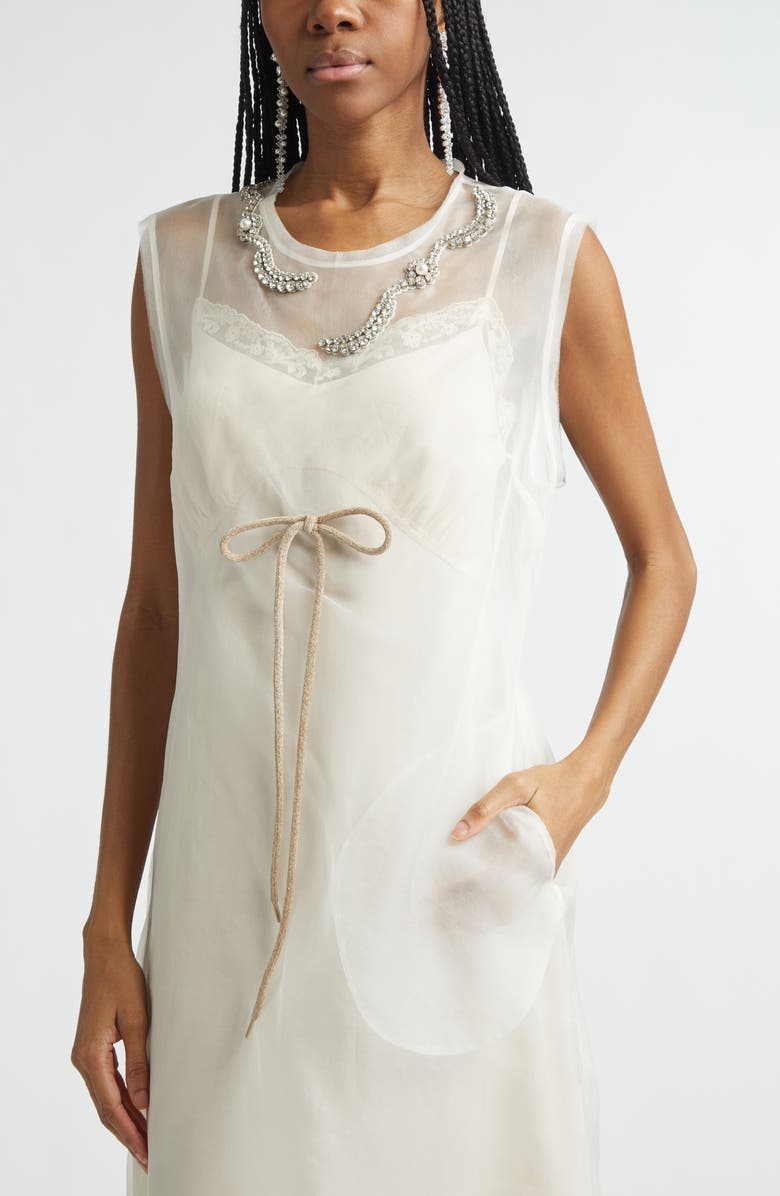 Simone Rocha Crystal Embellished Frayed Silk Organza Column Dress, Alternate, color, Ivory/ Taupe/ Pearl/ Clear