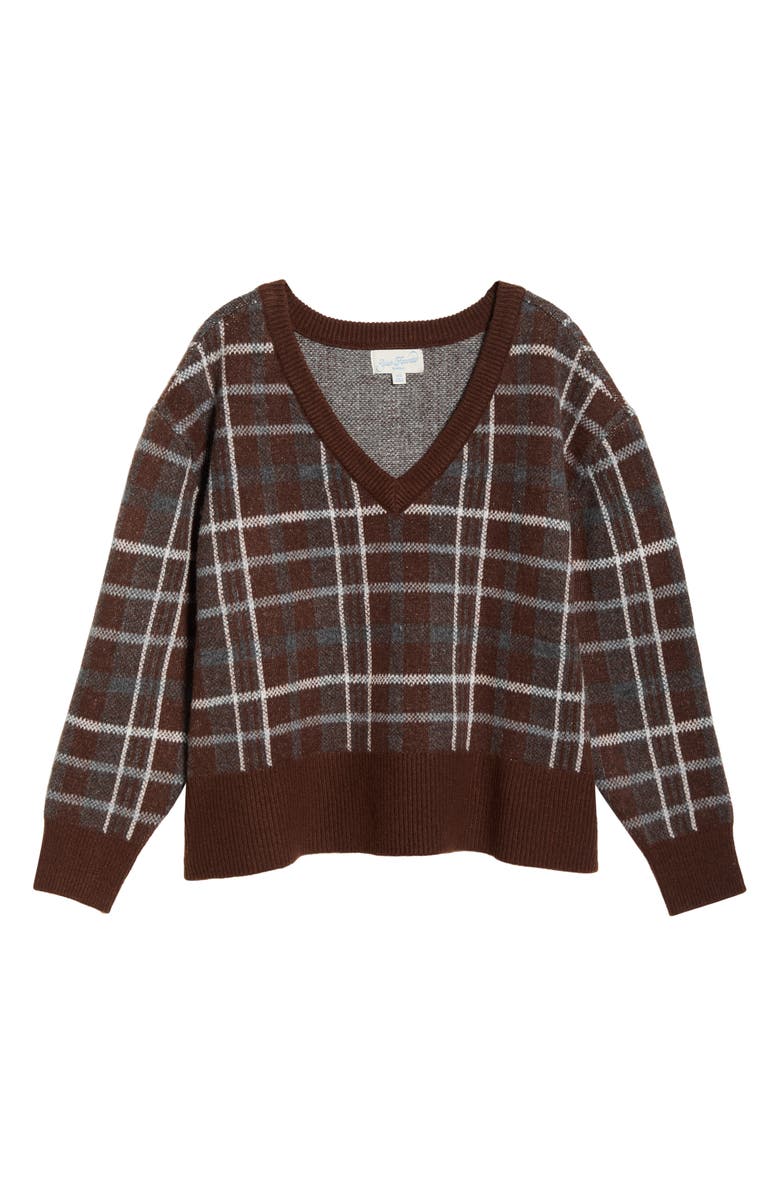PacSun Eliza Plaid Sweater, Main, color, Brown Plaid