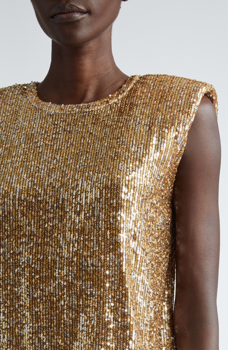 ST. JOHN Sequin Embroidered Sleeveless Knit Top, Alternate, color, Gold