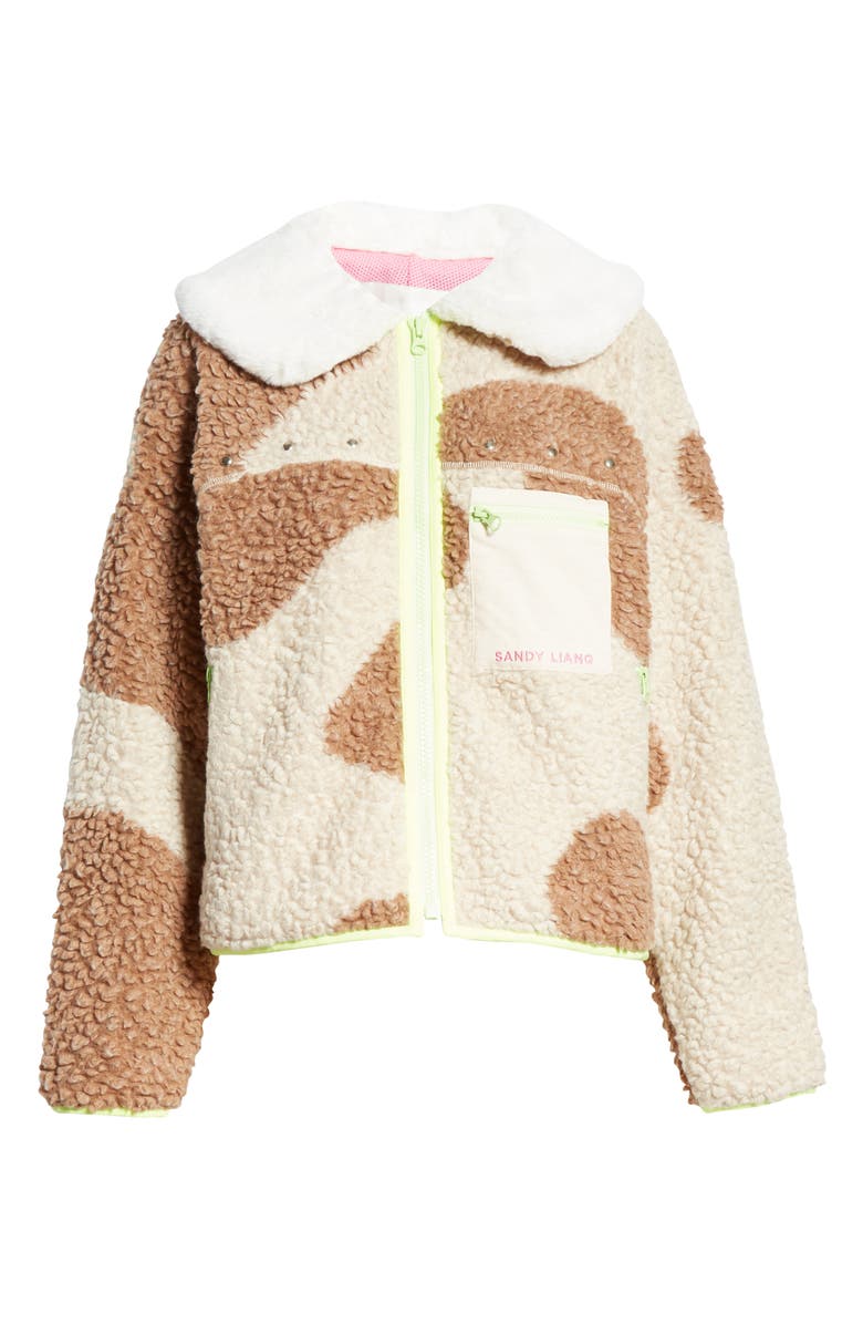 Sandy Liang Bells Faux Fur Collar Fleece Jacket, Alternate, color, 