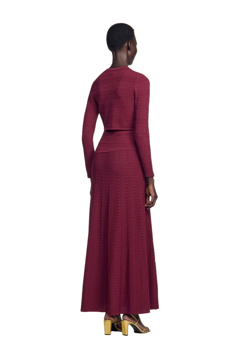 Cropped pointelle knit cardigan, Alternate, color, Bordeaux