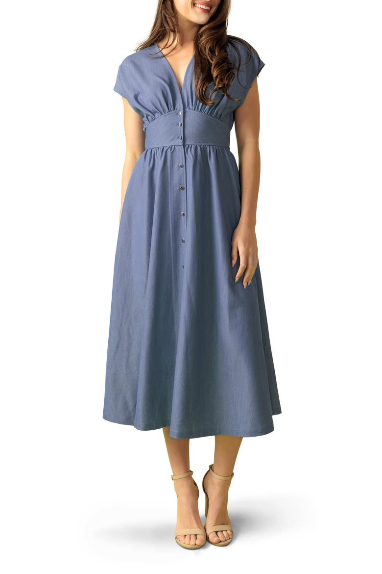 Buttoned Midi Dress, Main, color, SLATE BLUE
