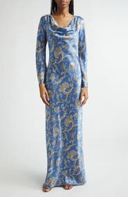 Veronica Beard Ember Long Sleeve Paisley Silk Blend Maxi Dress