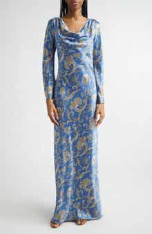 Ember Long Sleeve Paisley Silk Blend Maxi Dress