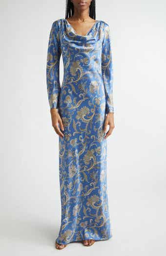 Ember Long Sleeve Paisley Silk Blend Maxi Dress