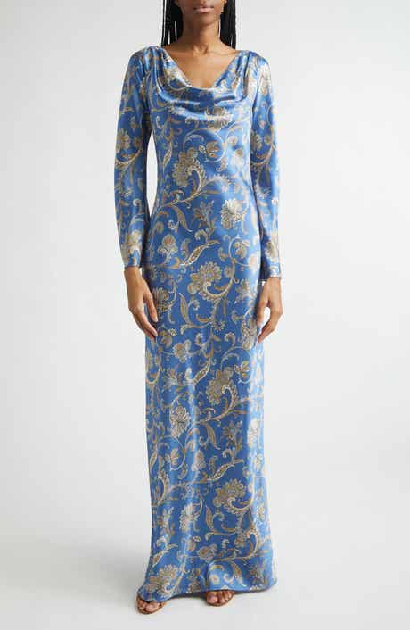 Ember Long Sleeve Paisley Silk Blend Maxi Dress