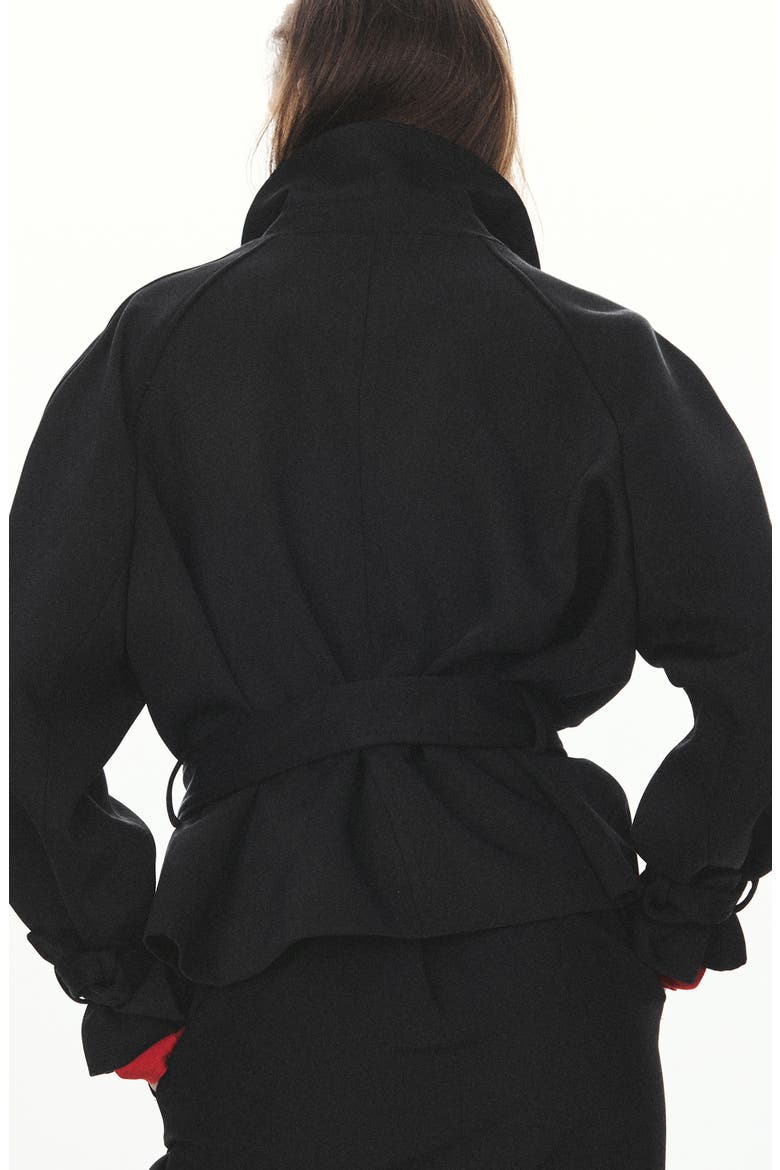 Shirt Collar Belted Jacket, Alternate, color, BLACK
