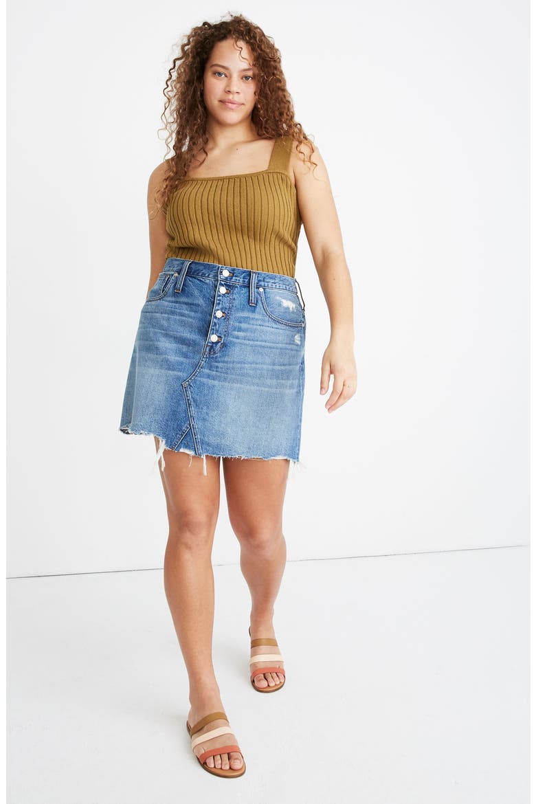 Button-Front Edition: Rigid Denim A-Line Miniskirt, Alternate, color, HUGHES WASH
