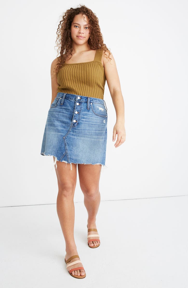 Madewell Button-Front Edition: Rigid Denim A-Line Miniskirt, Alternate, color, 