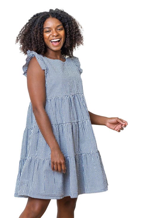 Women's Organic Flutter Sleeve Short Tiered Dress