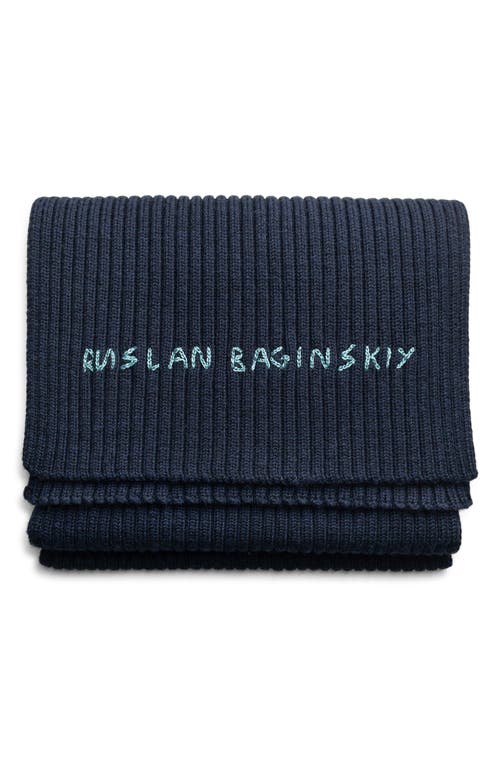 Ruslan Baginskiy Monogram Embroidered Merino Wool Scarf in Blue  product