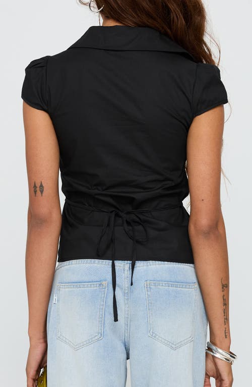 Princess Polly Arianwyn Cap Sleeve Button-up Shirt In Black