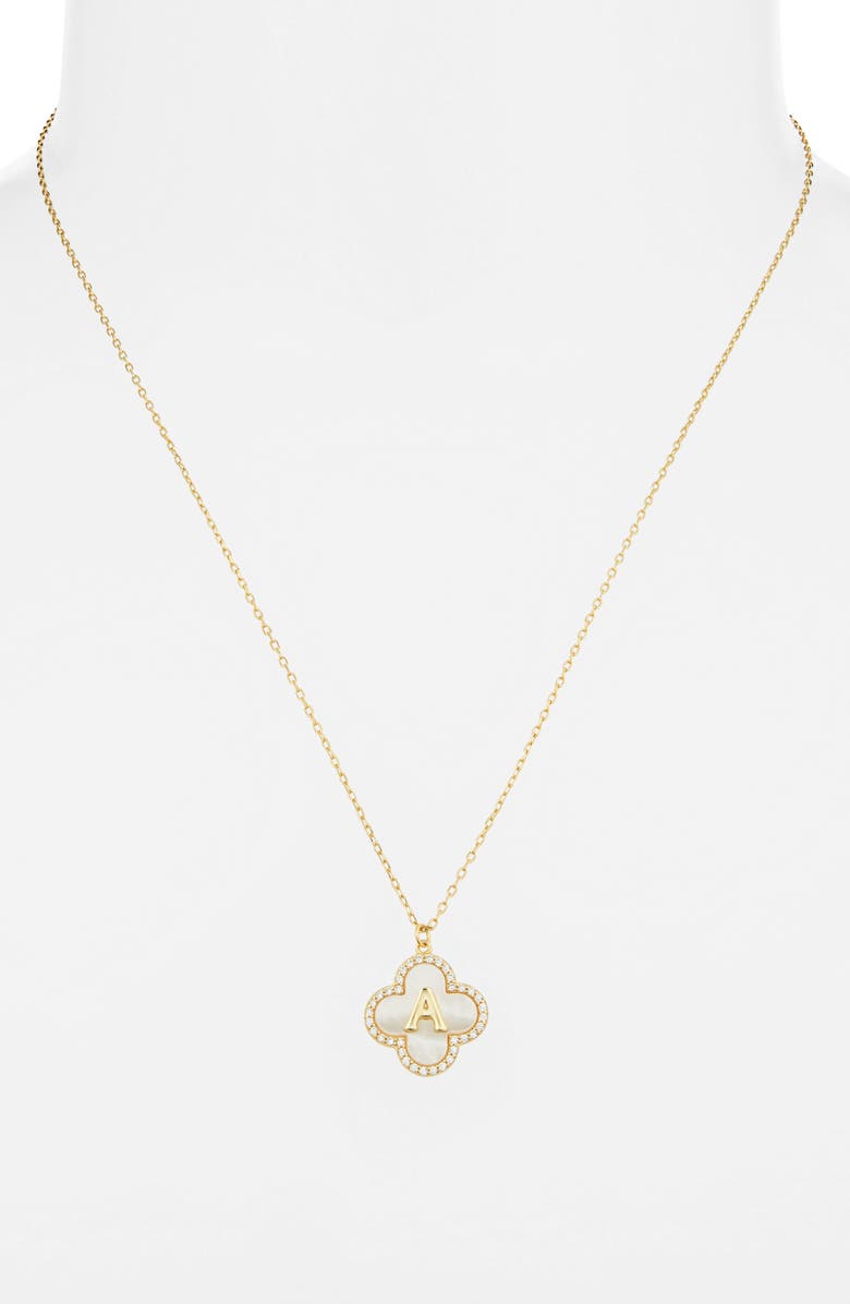Argento Vivo Sterling Silver Clover Mother-of-Pearl Initial Pendant Necklace, Alternate, color, Gold - A