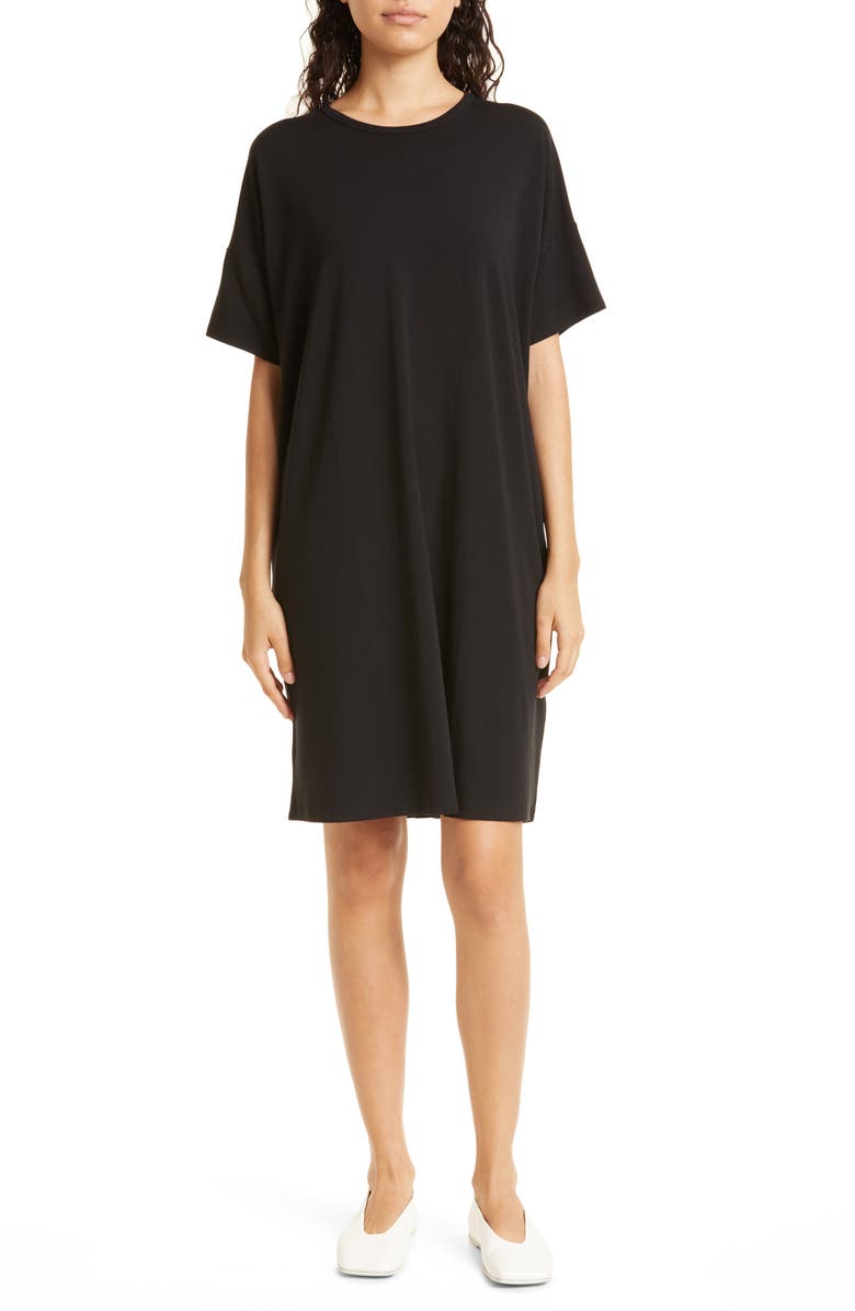Eileen Fisher Boxy Crewneck T-Shirt Dress, Alternate, color, Black