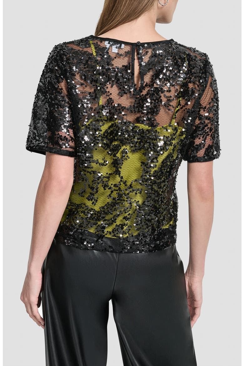 Sequin Overlay Boxy Top, Alternate, color, BLACK/ CITRONELLA