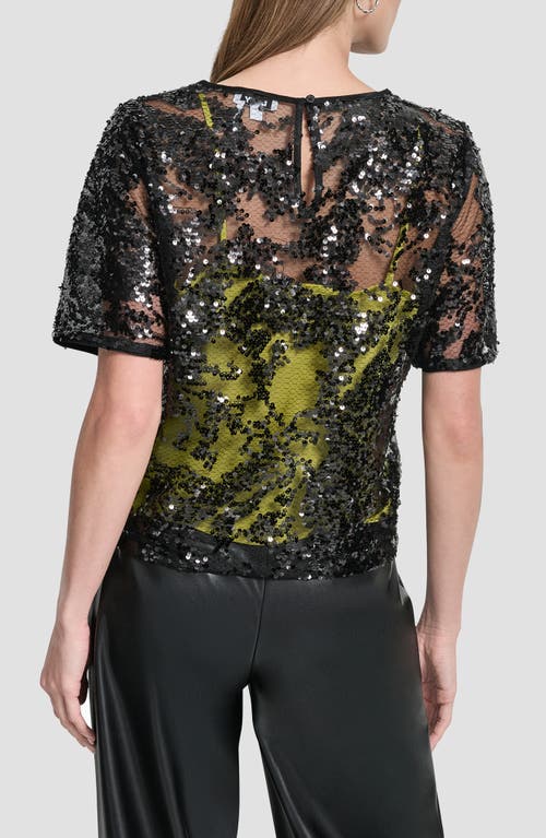 Dkny Sequin Overlay Boxy Top In Multi