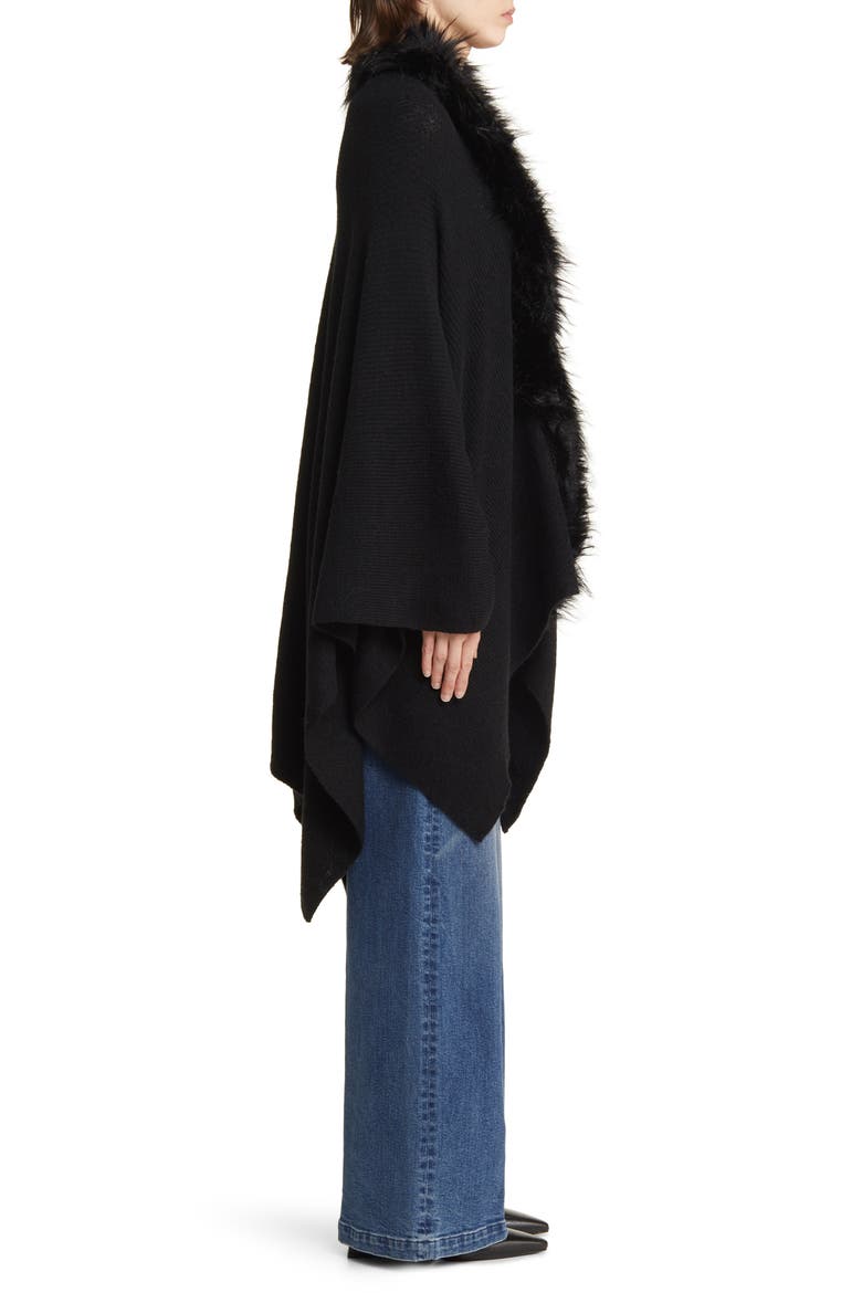 Ruana With Faux Fur Trim, Alternate, color, BLACK