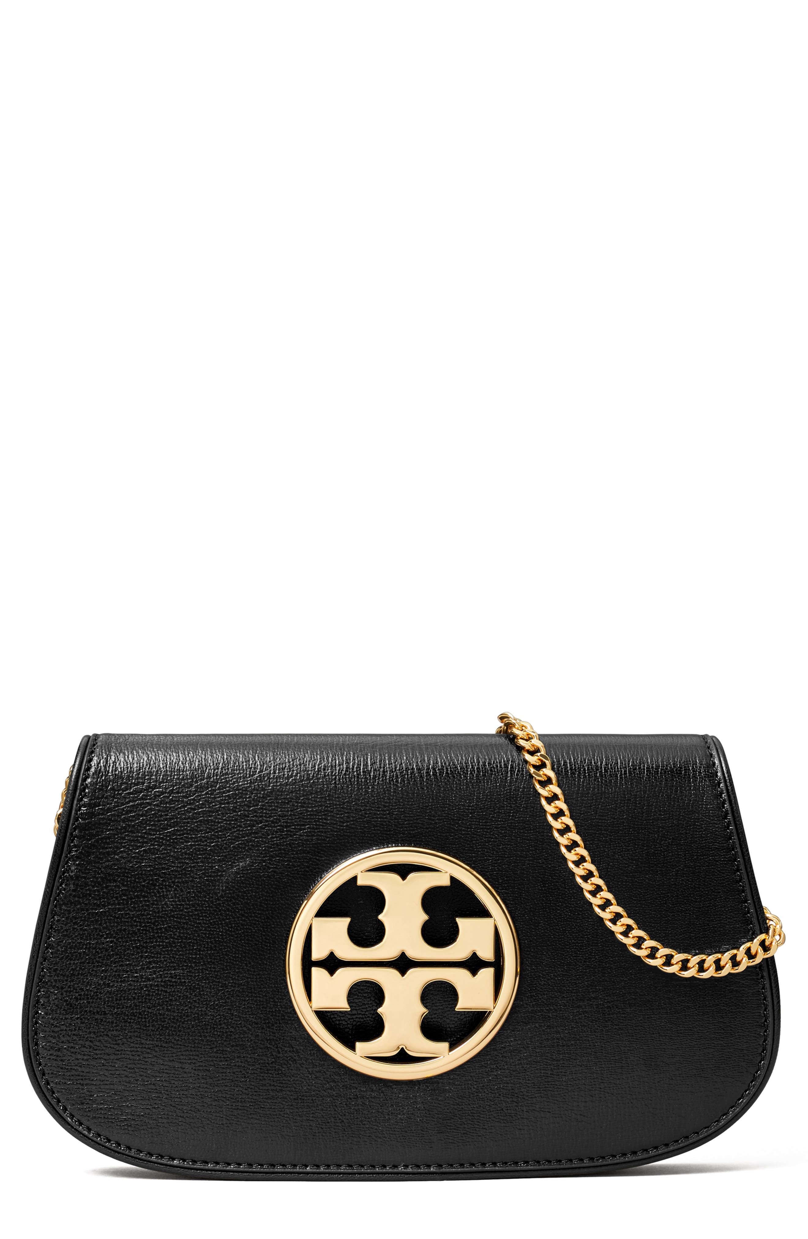 Tory Burch Reva Leather Clutch, Main, color, 