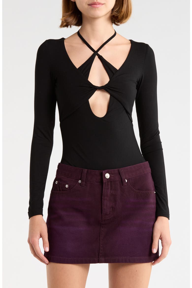 Tulia Layered Long Sleeve Bodysuit, Alternate, color, BLACK