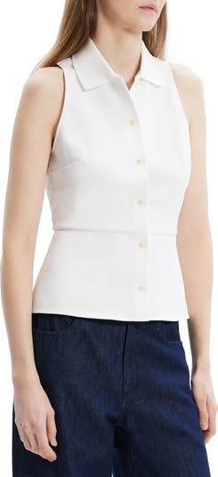 Theory Cotton Blend Piqué Peplum Top Nordstromrack