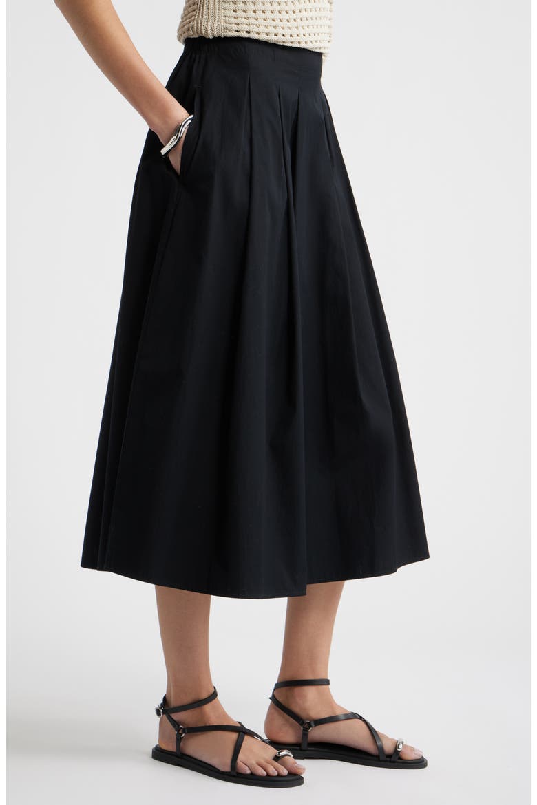Pleated Cotton Poplin Skirt, Alternate, color, BLACK