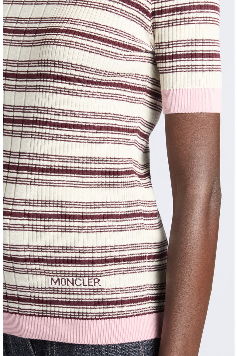 Stripe Rib Short Sleeve Cotton Sweater, Alternate, color, WHITE/ BEIGE
