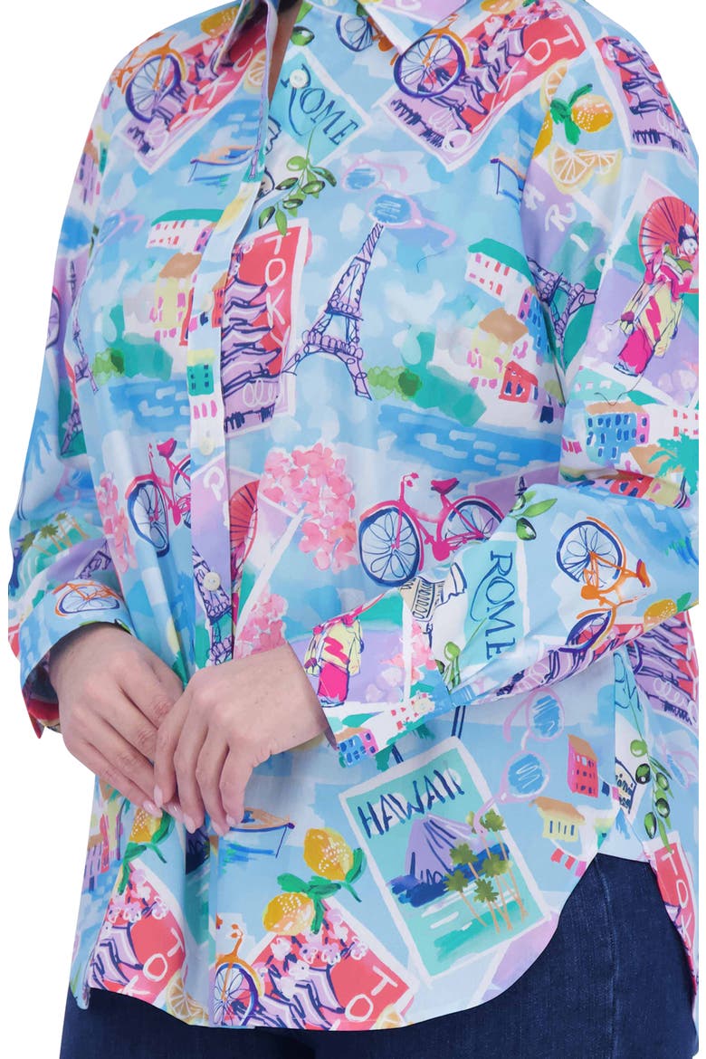 Meghan Travel Print Cotton Button-Up Shirt, Alternate, color, BLUE MULTI