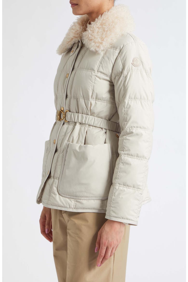 Cygnes Quilted Down Jacket with Faux Fur Collar, Alternate, color, BEIGE