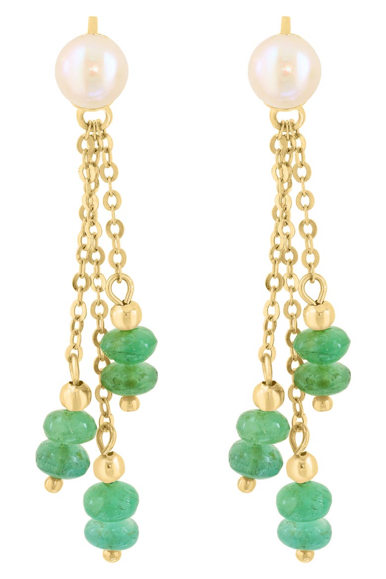 Emerald & Freshwater Pearl Drop Earrings, Main, color, GREEN
