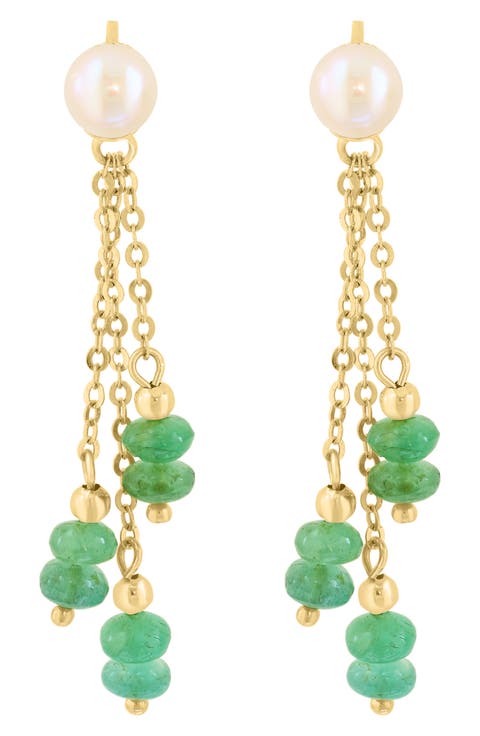 Emerald & Freshwater Pearl Drop Earrings