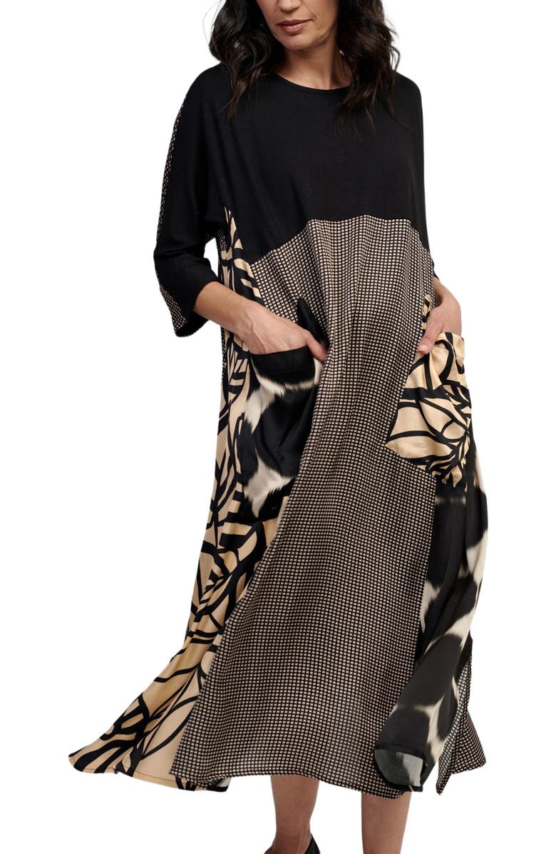 Alembika Serene print mixed media maxi dress, Alternate, color, 