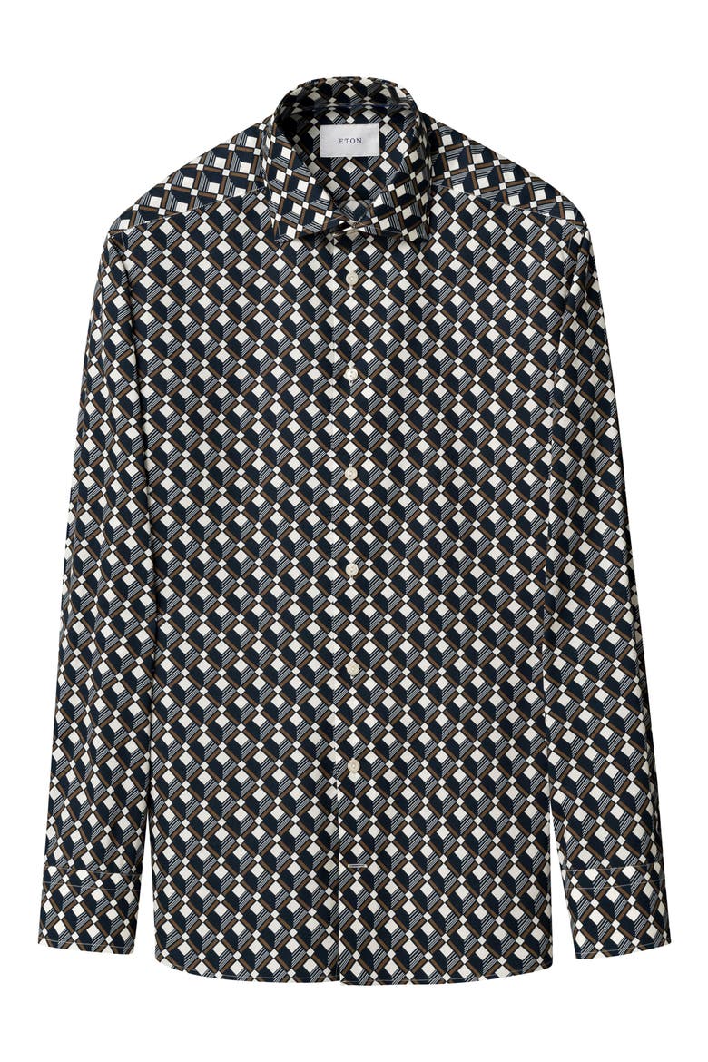 Slim Fit Diamond Geometric Print Dress Shirt, Alternate, color, NAVY