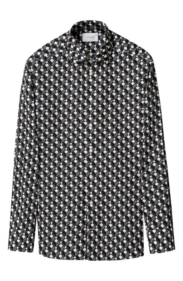 Eton Slim Fit Diamond Geometric Print Dress Shirt, Alternate, color, Navy