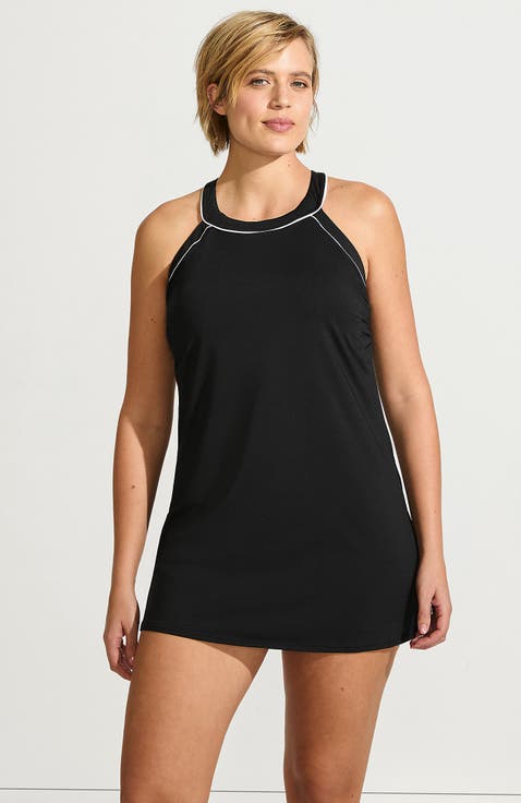 Plus Size DD-Cup Chlorine Resistant High Neck Swim Dress One Piece Swimsuit Adjustable Strap