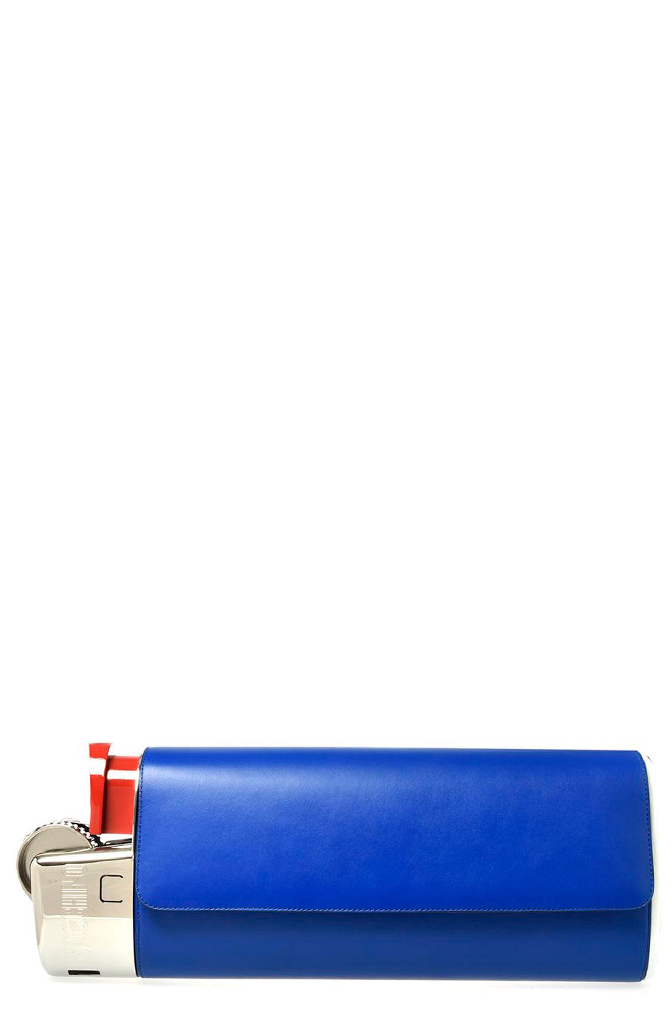 Moschino Lighter Leather Clutch, Main, color, 
