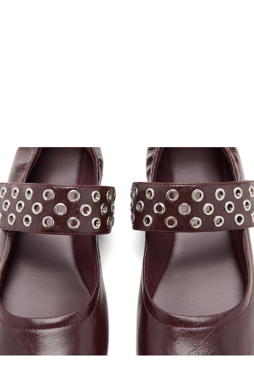Mango Leather Grommet Strap Toe Detailing Flat Shoes In Burgundy