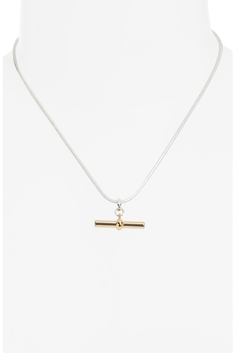 Dainty T-Bar Pendant Necklace, Alternate, color, SILVER- GOLD
