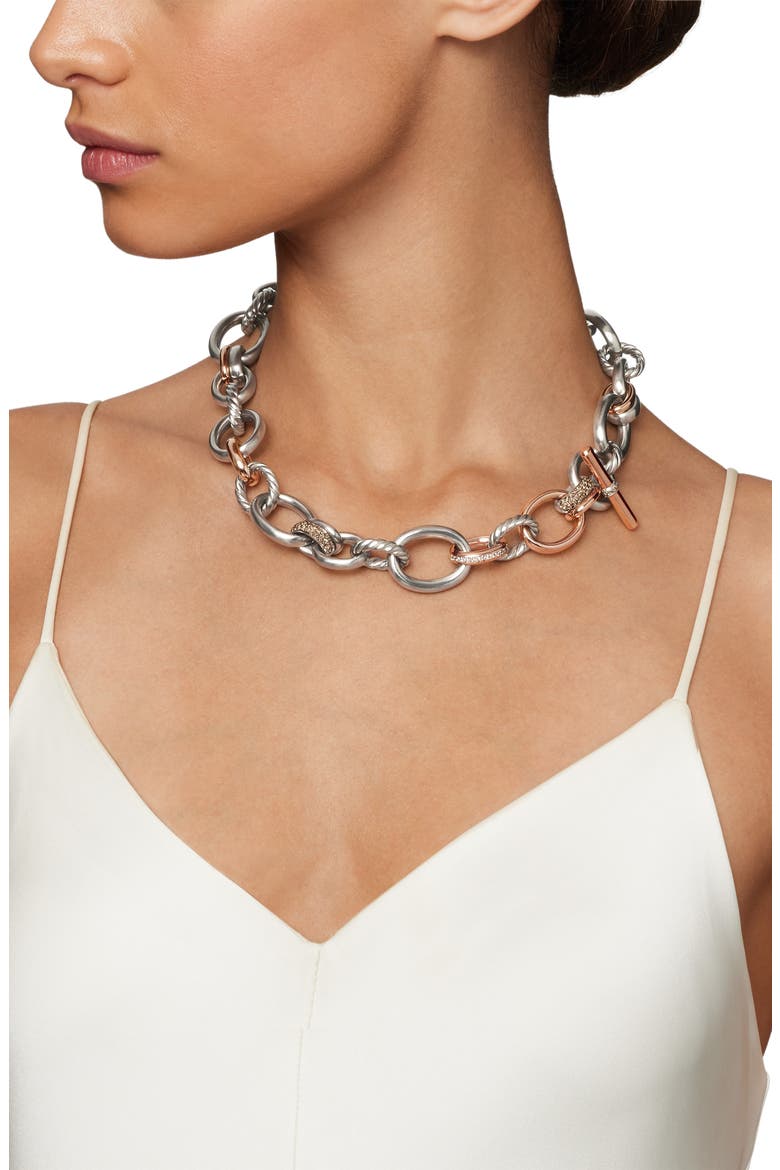 Mercer™ Mélange Pavé Diamond Necklace, Alternate, color, STERLING SILVER/ 18K ROSE GOLD