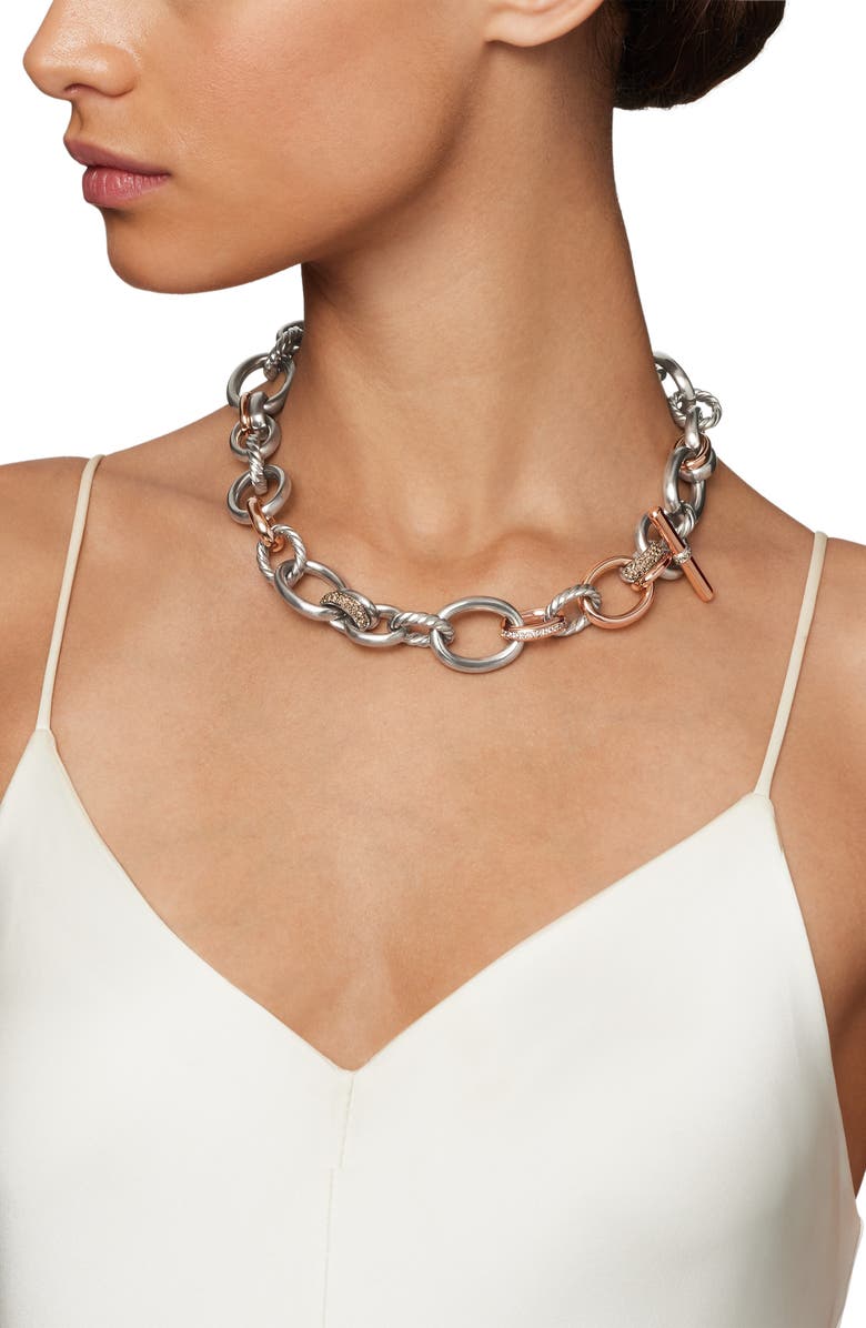 David Yurman Mercer<sup>™</sup> Mélange Pavé Diamond Necklace, Alternate, color, Sterling Silver/ 18K Rose Gold