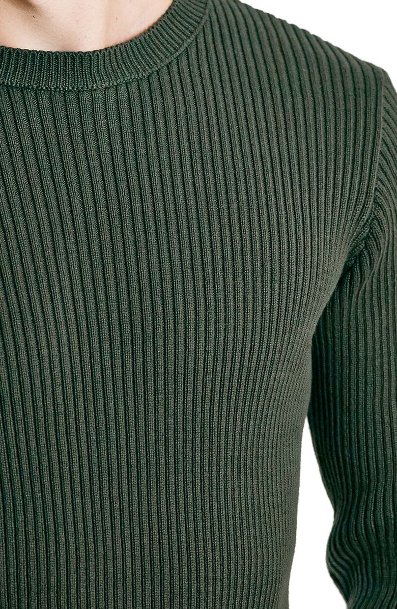 Topman Olive Chunky Rib Knit Crewneck Sweater, Alternate, color, 